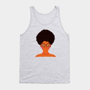 Woman with Afro, Glasses and Coral Beaded Jewelry (Purple Background) Tank Top